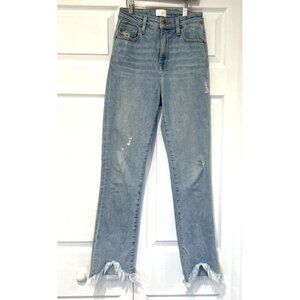 Jonathan Simkhai‎ Womens Distressed High Rise Straight Leg Jeans Raw Hem Size 25
